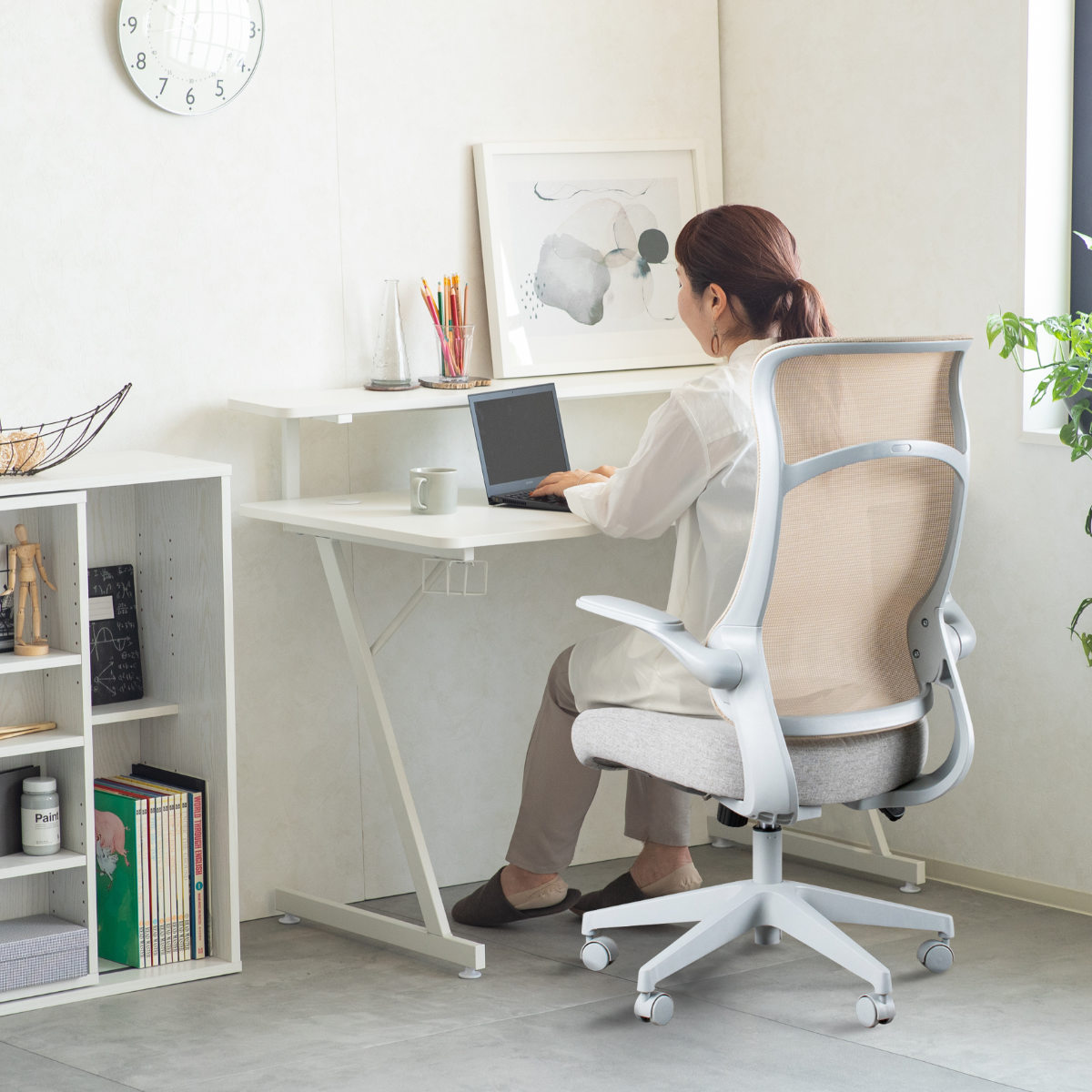 オフィスチェア メッシュ ハイバックタイプ 昇降式 座面高47〜56.5cm フェイト （ ワークチェア パソコンチェア 肘掛け デスクチェア ロッキング機能 ）_9