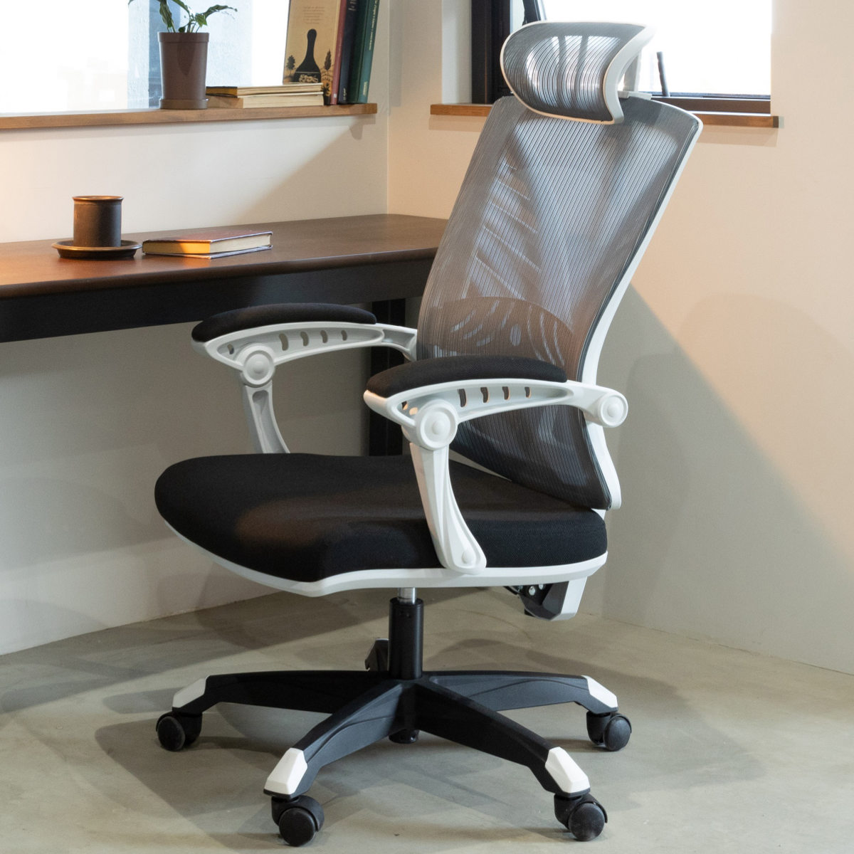 オフィスチェア メッシュ 肘付 昇降式 座面高41〜51cm ハイバックタイプ ハイエ （ ワークチェア パソコンチェア ワイド ロッキング機能 肘掛け 高さ調節 ）