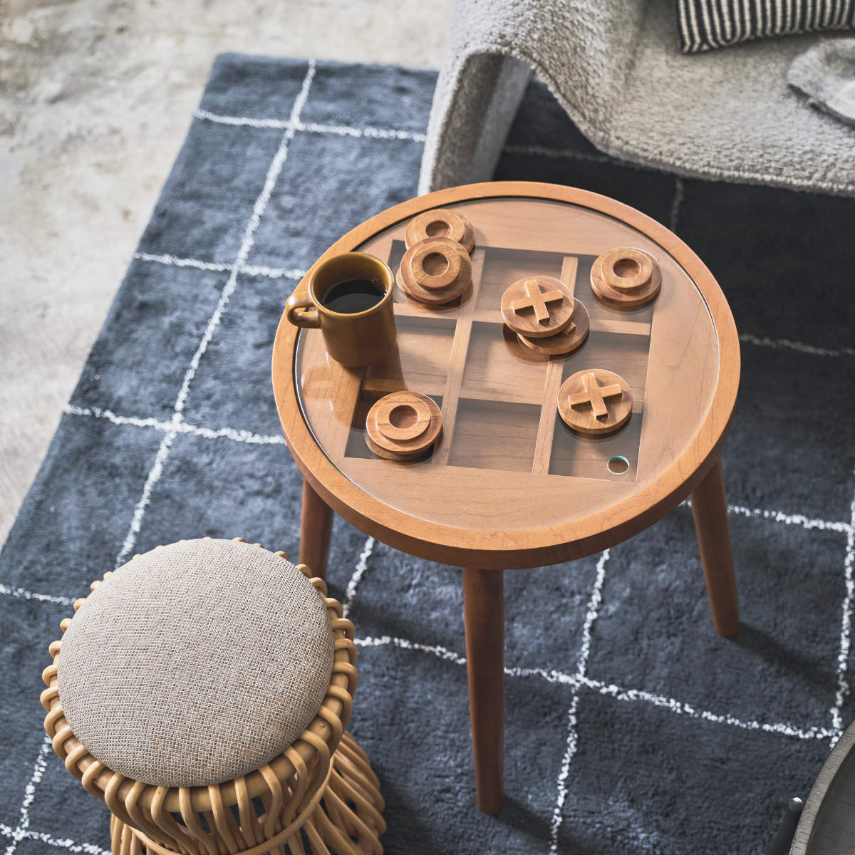 東谷 籐 ラウンドスツール 座面高40cm 鼓型 天然木 （ スツール 籐家具