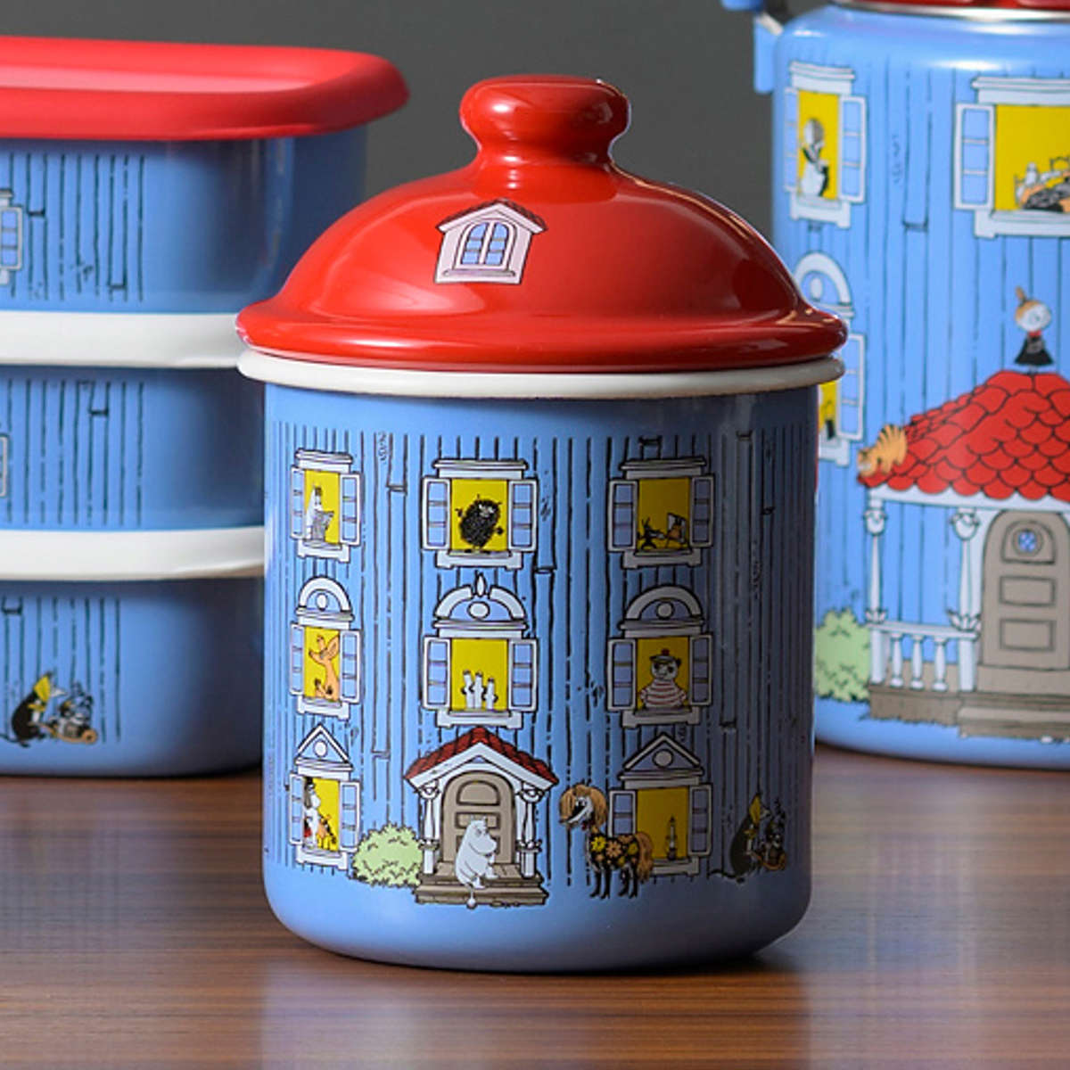 ホーロー　キャニスター　花柄　ブルー　5個セット ホーロー キャニスター 花柄 ブルー 5個セット