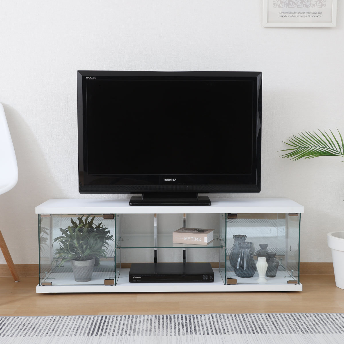 テレビボード　収納ケース3つ付 不二貿易（Fuji Boeki） テレビ台 幅110cm ガラスコレクションケース