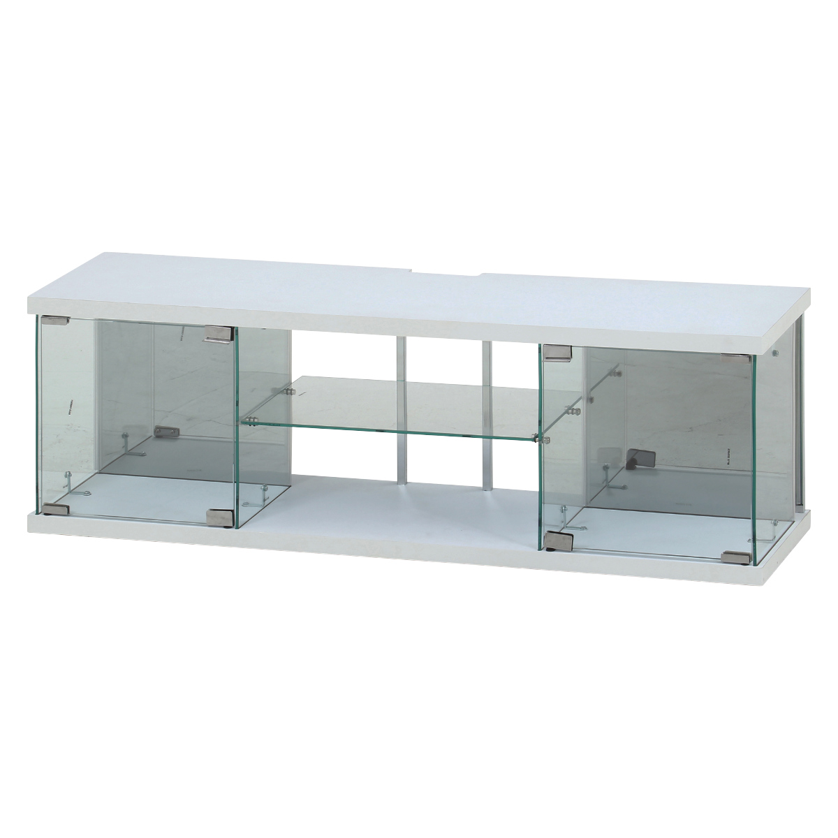 ガラス製　机・棚・テレビ台 テレビ台 コーナー型 ハイタイプ 木目調 スモークガラス 幅79cm