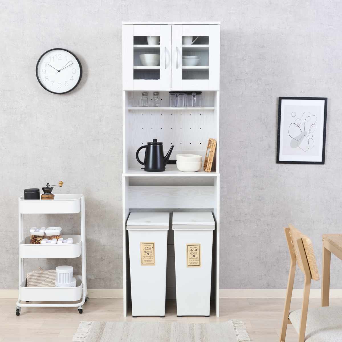 不二貿易（Fuji Boeki） ゴミ箱上 キャビネット 幅59cm 2口コンセント