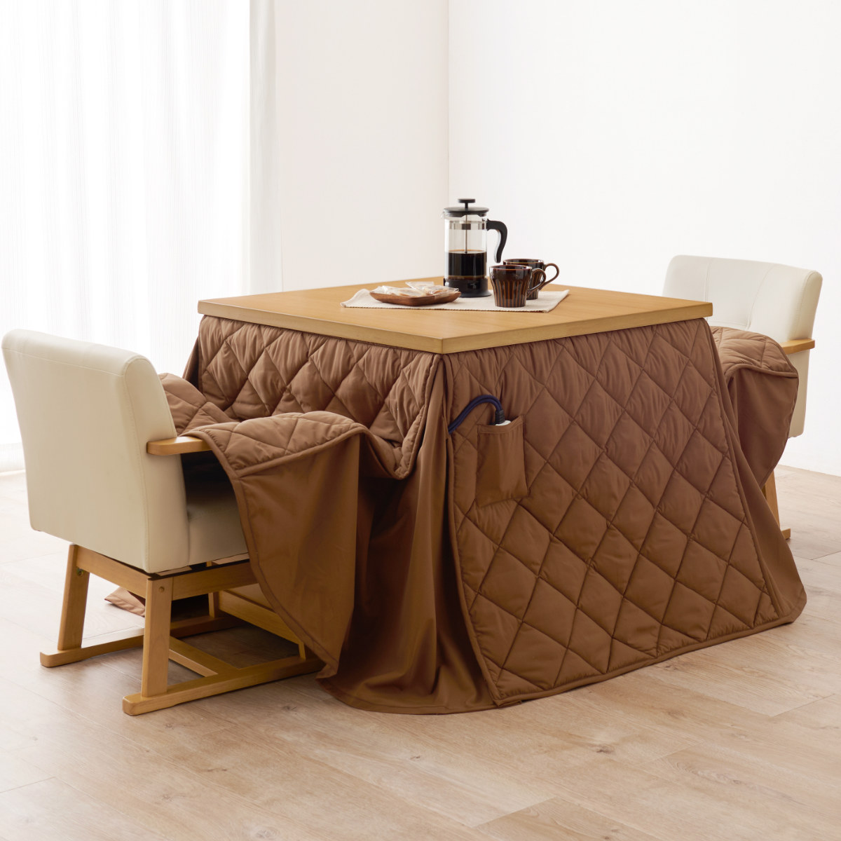 こたつセット　継ぎ脚　こたつテーブル　ちゃぶ台　80cm HAGiHARA（萩原） ダイニングこたつセット 4点セット マロン 幅80cm 継