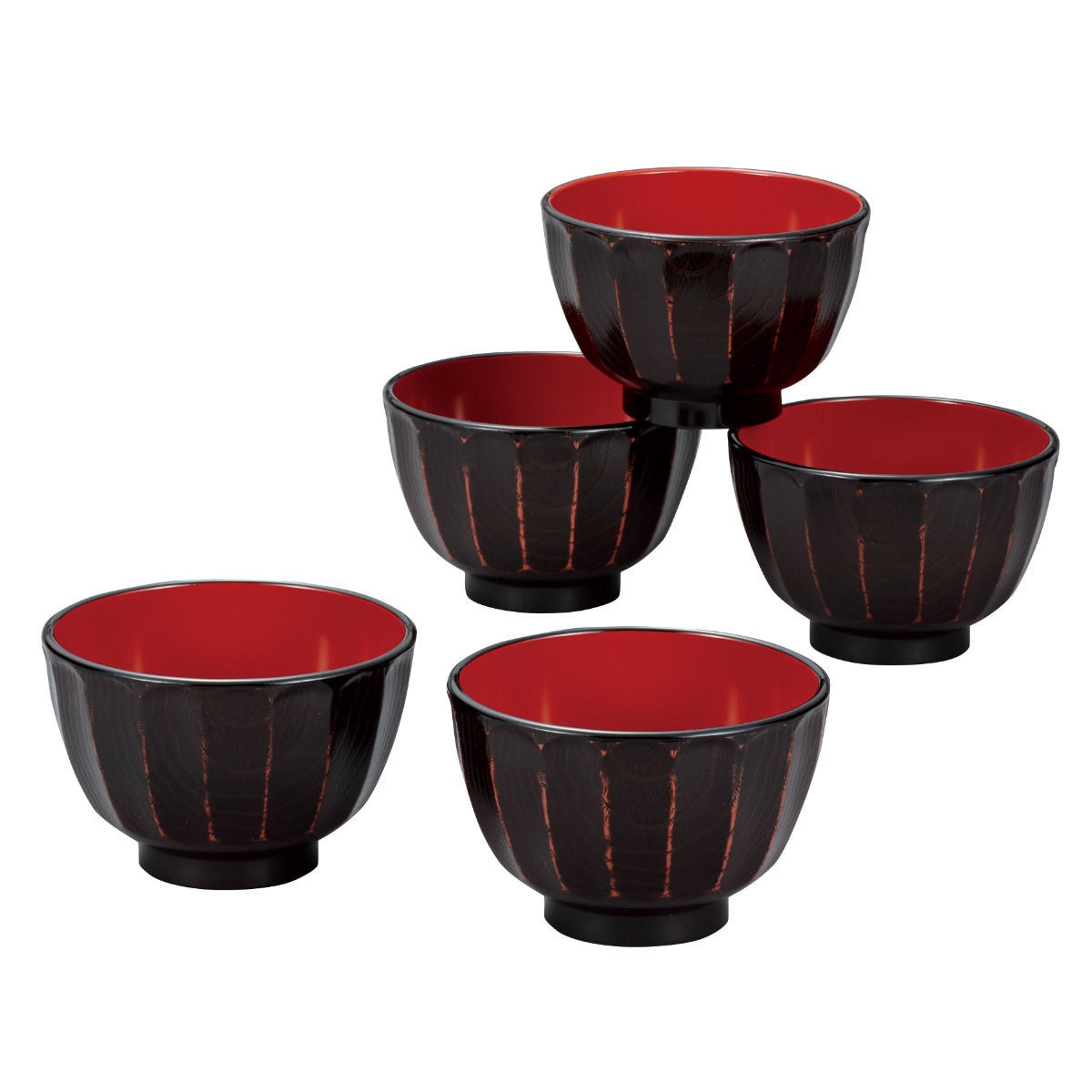 カノー 抗菌 菊彫 汁椀揃 根来 曙 5個入 （ 電子レンジ対応 食洗機対応