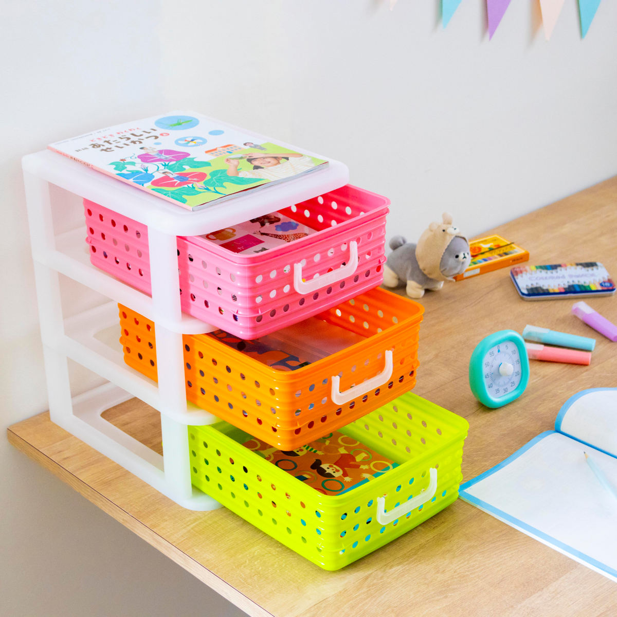 収納ケース A4 幅27.8cm 3段 卓上 ピッコロバスケット （ かご カゴ