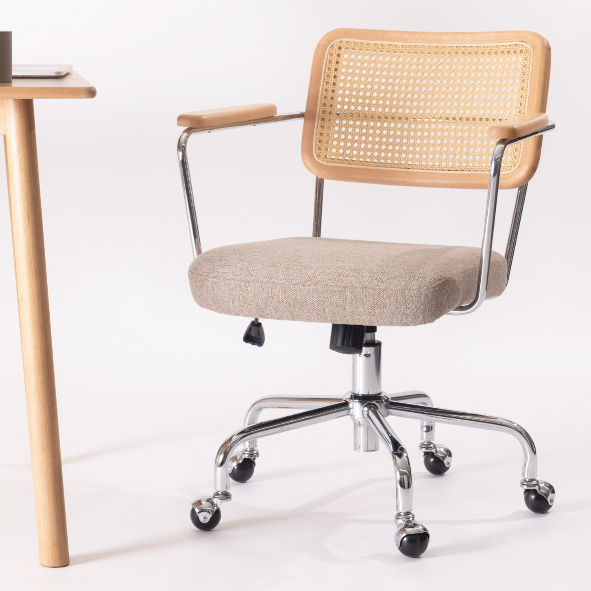 form オフィスチェア 昇降式 座面高44〜51cm デスクチェア エルダー （ ワークチェア パソコンチェア キャスター付き ラタン調 天然木 木製 肘掛け スチール ）_9