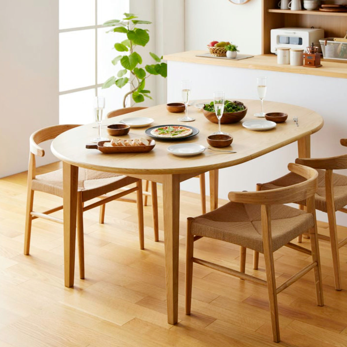 岩附 ダイニングテーブル 伸長式 幅110cm 140cm 円型 楕円形