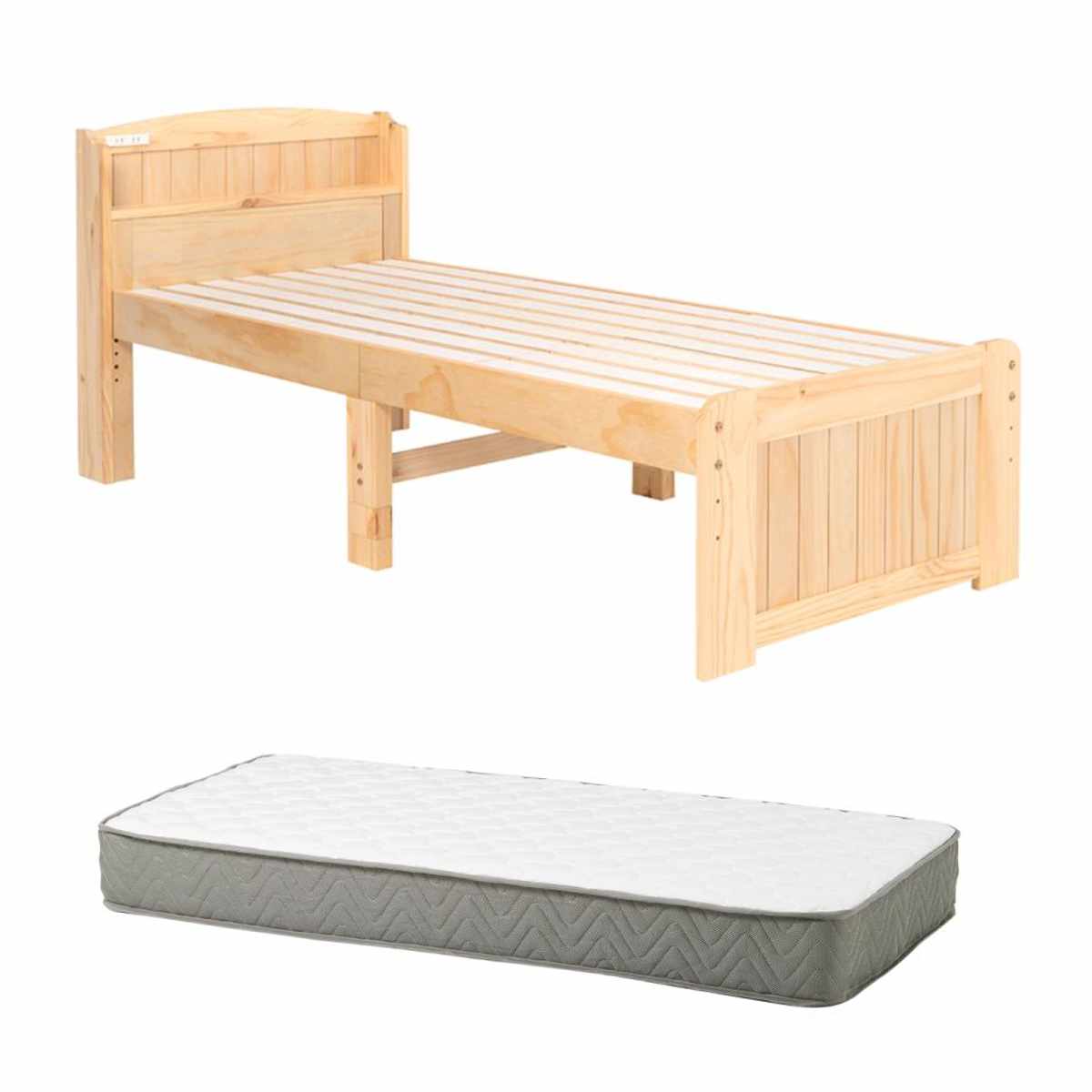 すのこベッド+マットレス×2【ショートセミシングル】 ポケットコイルマットレス すのこフレーム ショート丈セミシングルサイズ