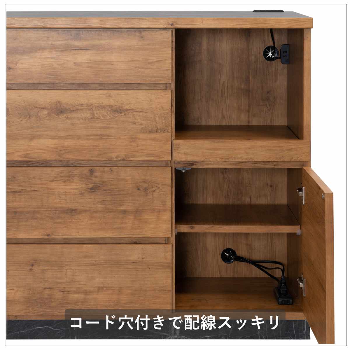 キッチンカウンター 幅100cm スライド棚 2口コンセント 背面化粧 日本製 完成品 （ カウンター キッチン 収納 スライドレール 間仕切り ）_13