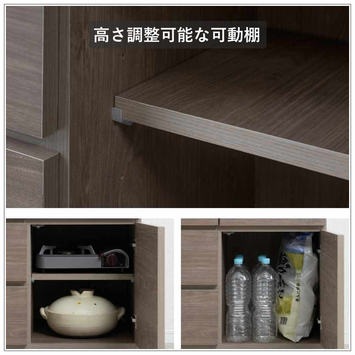 キッチンカウンター 幅100cm スライド棚 2口コンセント 背面化粧 日本製 完成品 （ カウンター キッチン 収納 スライドレール 間仕切り ）_7