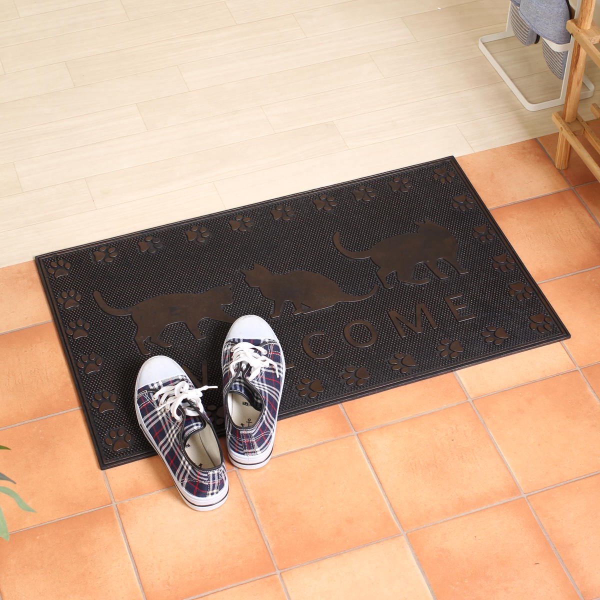 不二貿易（Fuji Boeki） 玄関マット 屋外 ラバーマット 猫 45×75 （ 泥