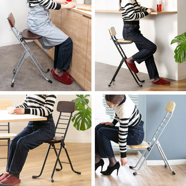 ルネセイコウ 折りたたみ椅子 高さ調節 6段階調節 リリィチェア 木製