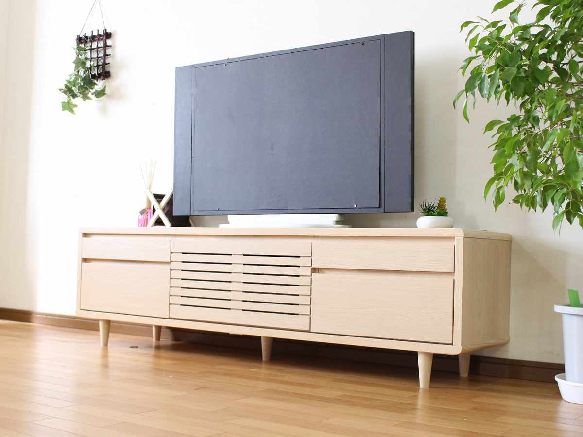 テレビ台 幅200cm 背面化粧 リモコンOK 天然木 完成品 （ ローボード