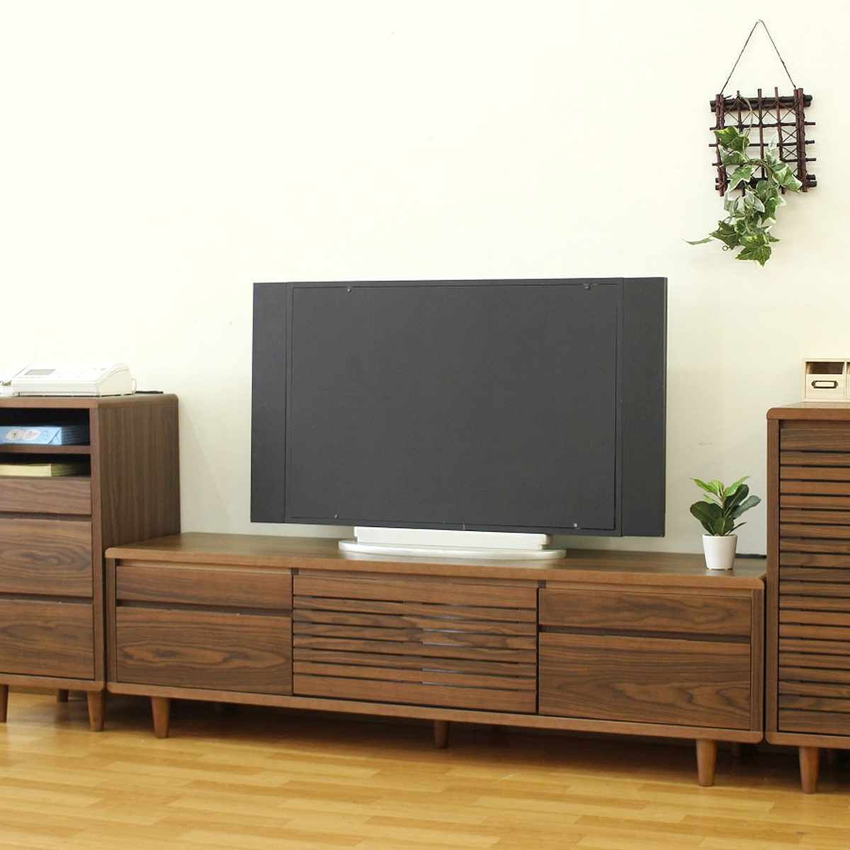 テレビ台 幅200cm 背面化粧 リモコンOK 天然木 完成品 （ ローボード