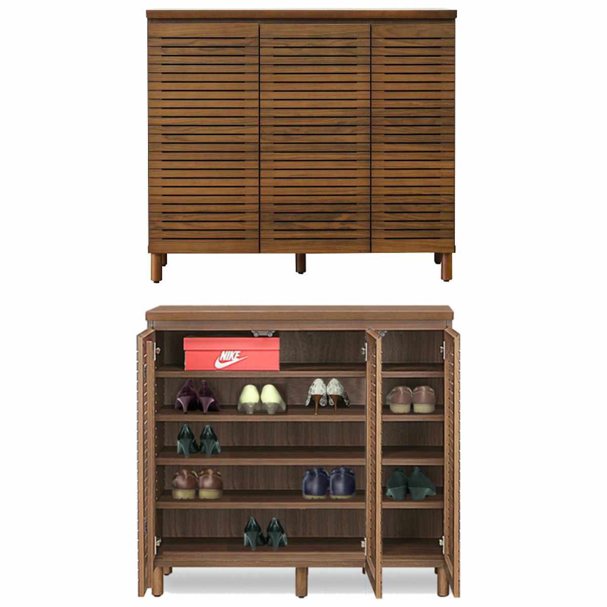 シューズキャビネット 幅110cm 約20足収納 天然木 完成品 （ 靴箱