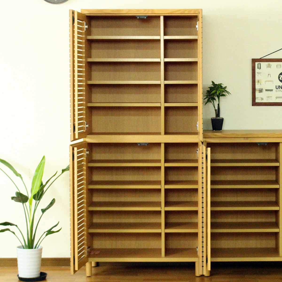 シューズキャビネット ハイタイプ 幅80cm 約30足収納 天然木 完成品