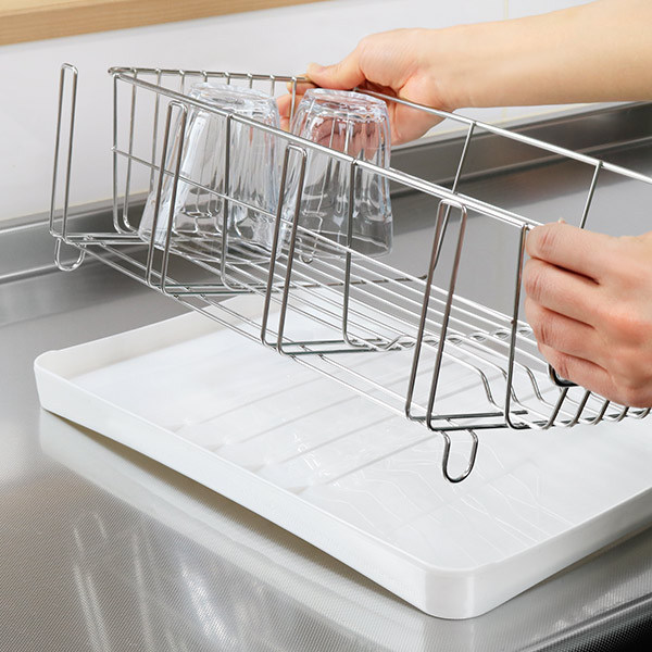 食器 水切り 食器かご 水切り かご トレーが付いており 箸かご 単層2 水切りかご スリム 2wayトレー マルチ水切りカゴ グラススタンド付き