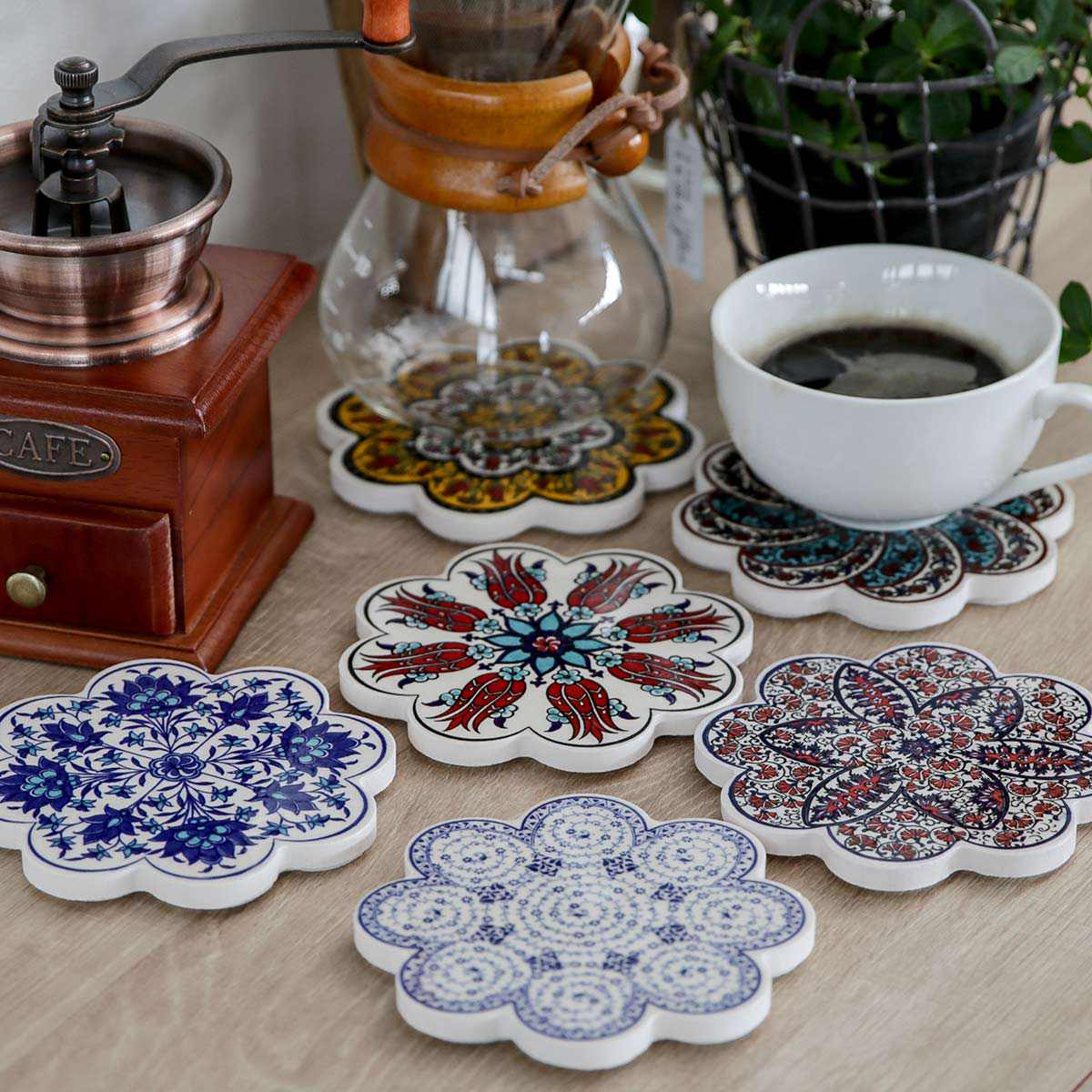 コースター 11cm IZNIK タイルコースター 陶器 （ トルコ陶器 トルコ