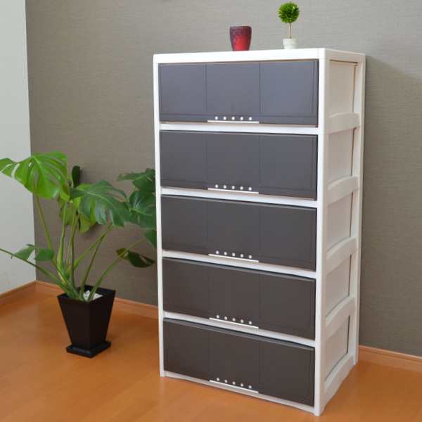 チェスト 5段 幅60cm ルームケース リビングチェスト プラスチック 日本製 （ 幅60×奥行45×高さ114.5cm 収納ケース 引き出し 完成品 ）_6