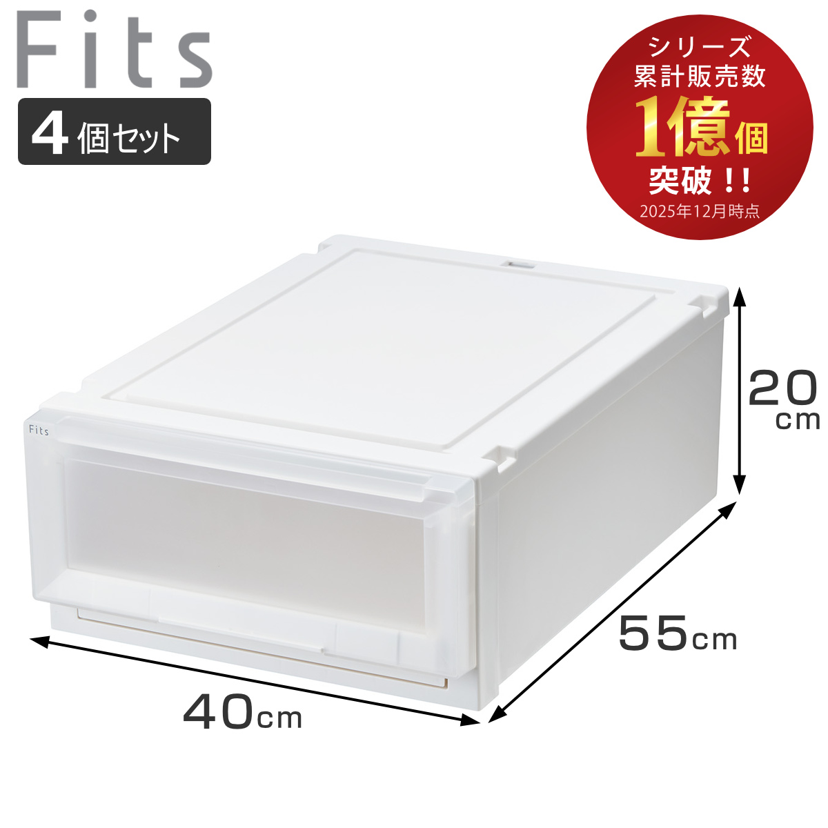 Fits 収納ケース 4個セット 幅40×奥行55×高さ20cm フィッツケース
