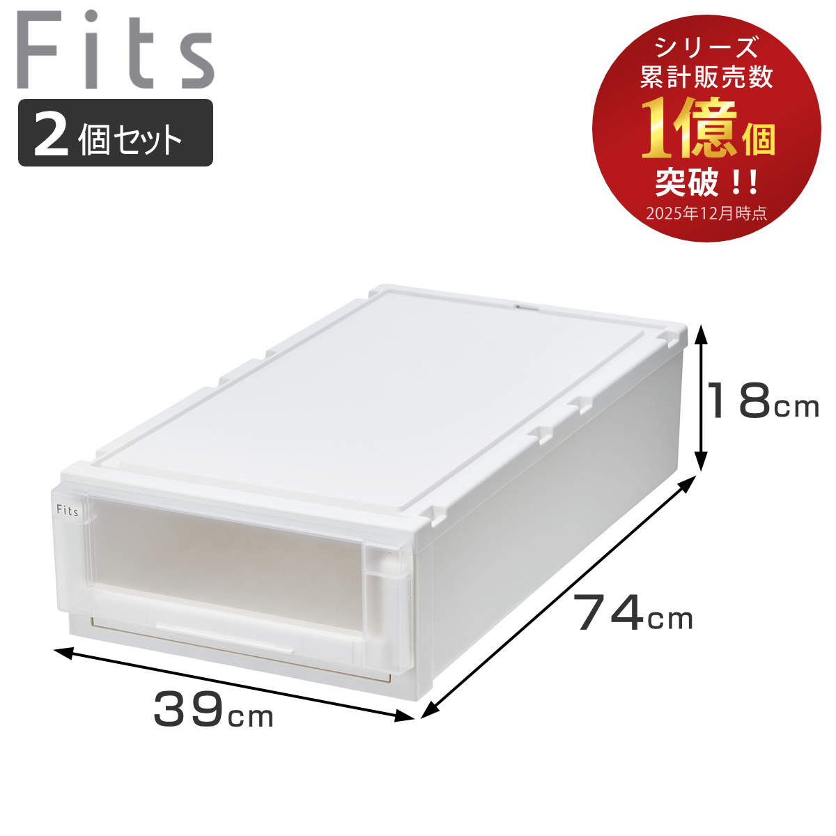 Fits 収納ケース 2個セット 幅39×奥行74×高さ18cm フィッツケース