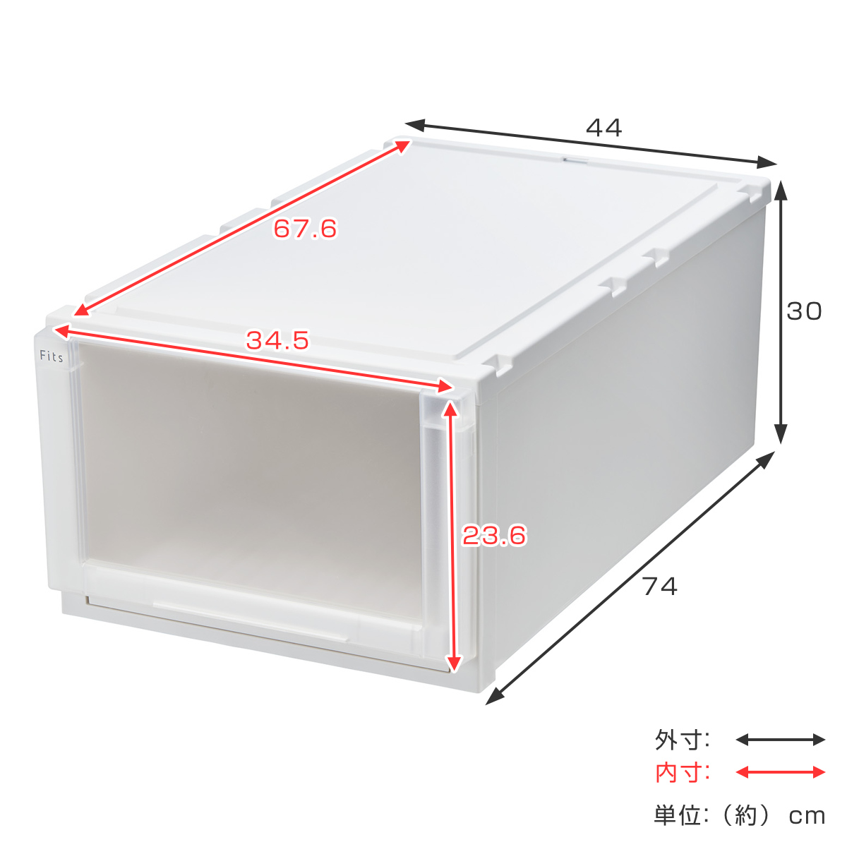 Fits 収納ケース 4個セット 幅44×奥行74×高さ30cm フィッツケース