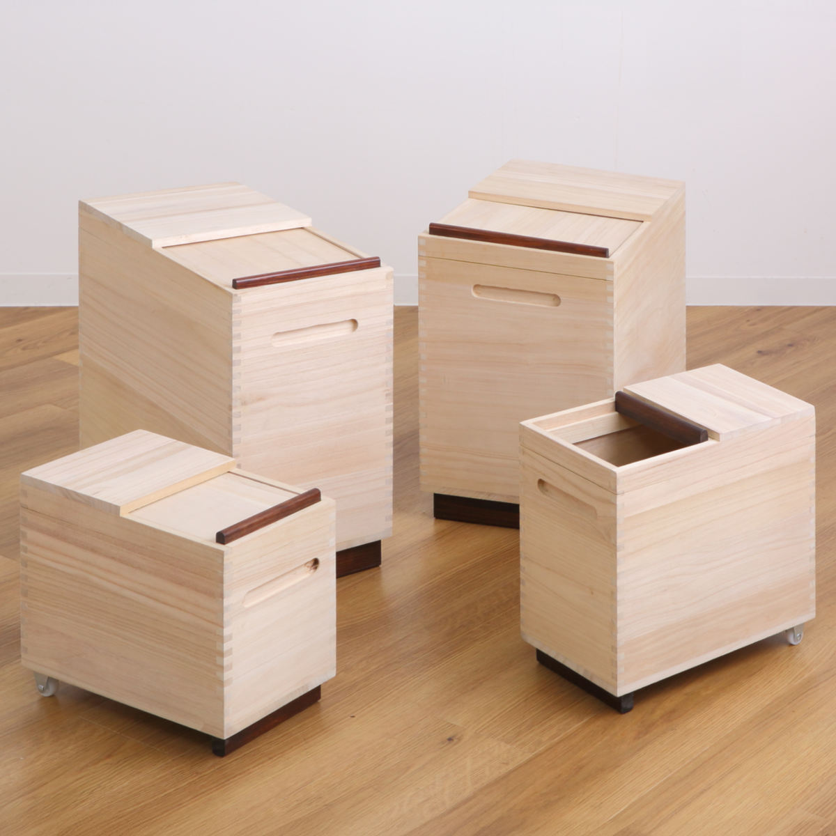OSMAC 米びつ 桐製 Rice Box 5kg 計量マス付き （ キャスター付き 桐