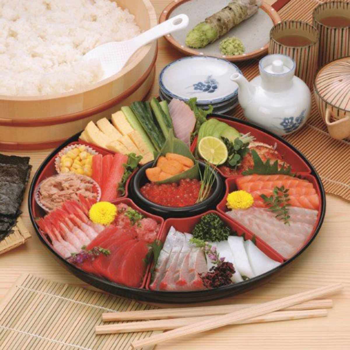 イノマタ化学 手巻き寿司セット プラスチック ふた付き しゃもじ付き