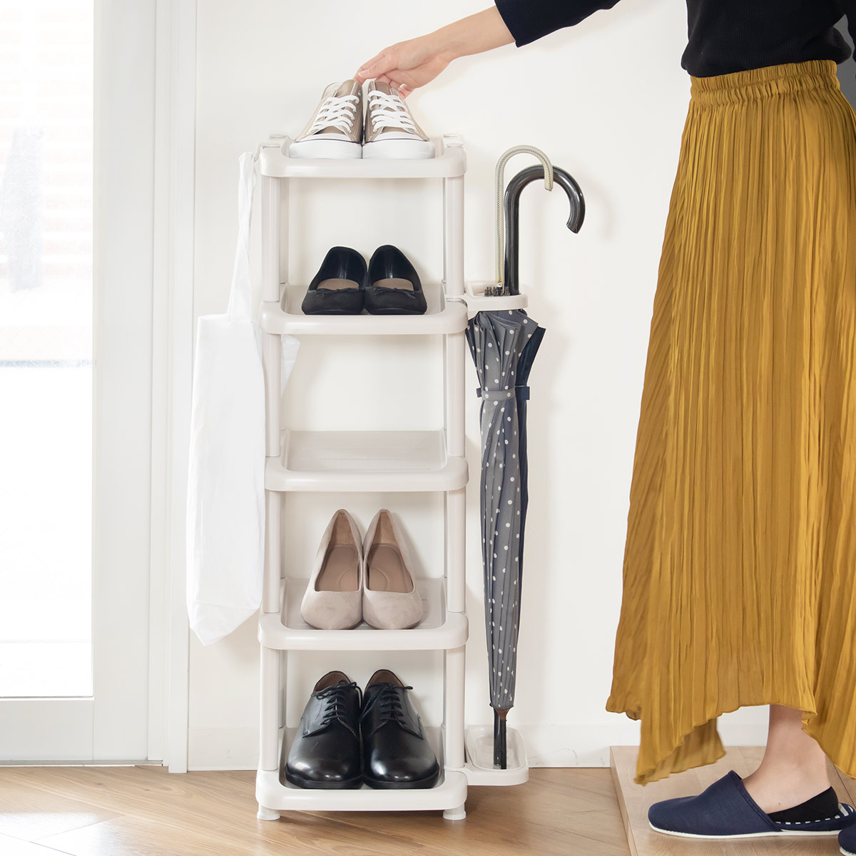 多機能収納　靴棚　傘立て　服掛け　鏡付き　取引限定 楽天市場】【クーポンで14％OFF! 1/26 0:00~23:59まで☆】シューズ