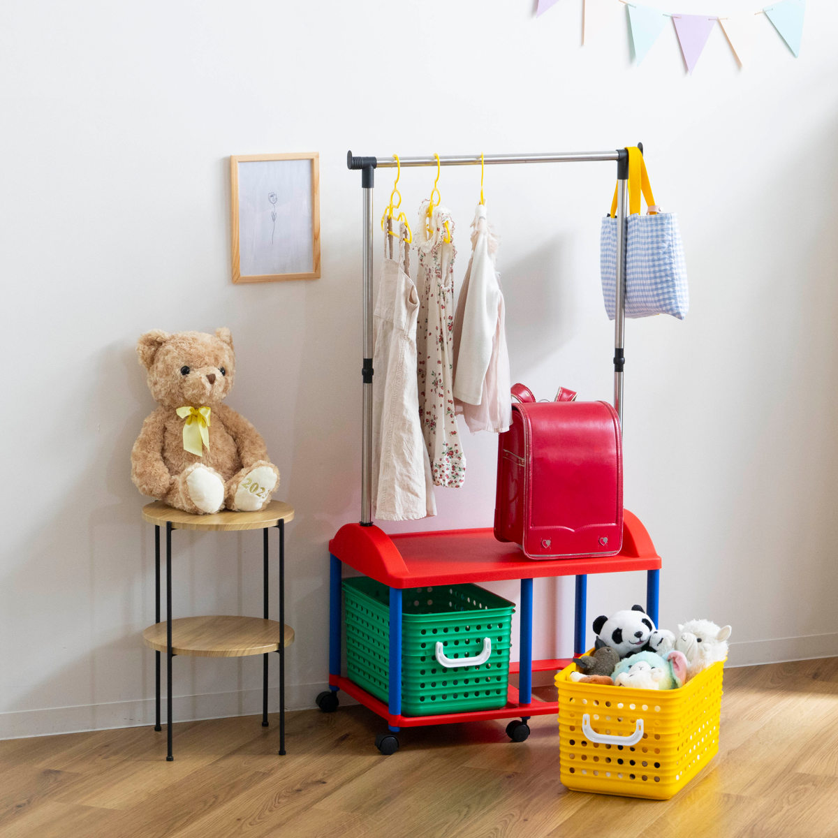 ハンガーラック 幅66cm キッズ収納 バスケット 2個付き （ ランドセル