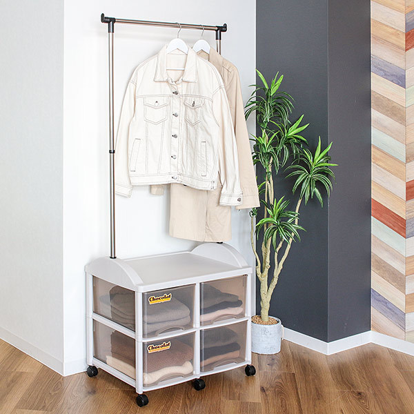 ハンガーラック　子供向け　引き出し収納付き ハンガーラック 引き出し付 2段 衣装ケース キャスター付き パイプ