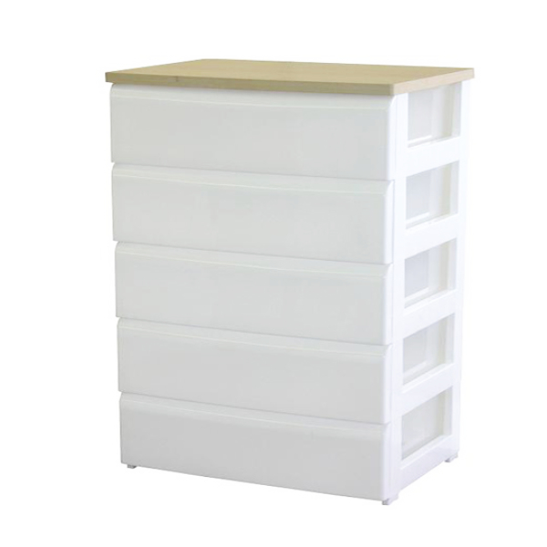 平和工業 木天板チェスト ワイド 5段 ホワイト 幅74cm （ 収納 白