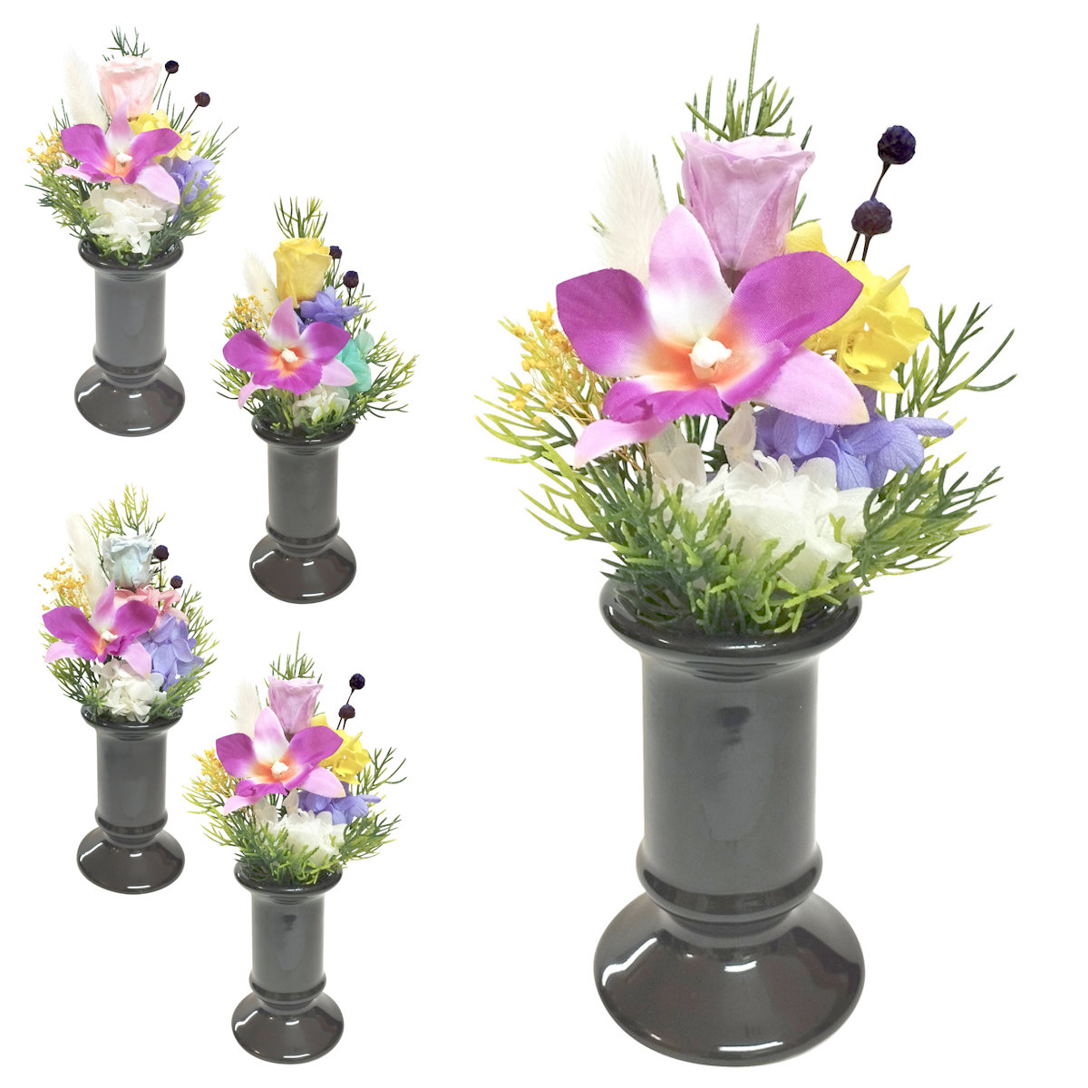 仏花 供え花 ミニ仏花 陽葵 花器付き （ プリザーブドフラワー 造花 ブリザードフラワー 枯れない 仏壇 お供え 花 フェイクフラワー CT触媒 空気清浄 消臭 ）