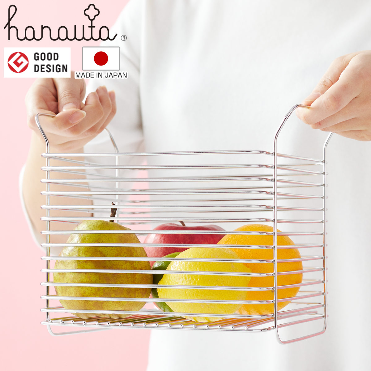 特典付き キッチンバスケット L hanauta ハナウタ シルバー （ ワイヤーバスケット ワイヤーラック 収納バスケット ステンレス 日本製 ）