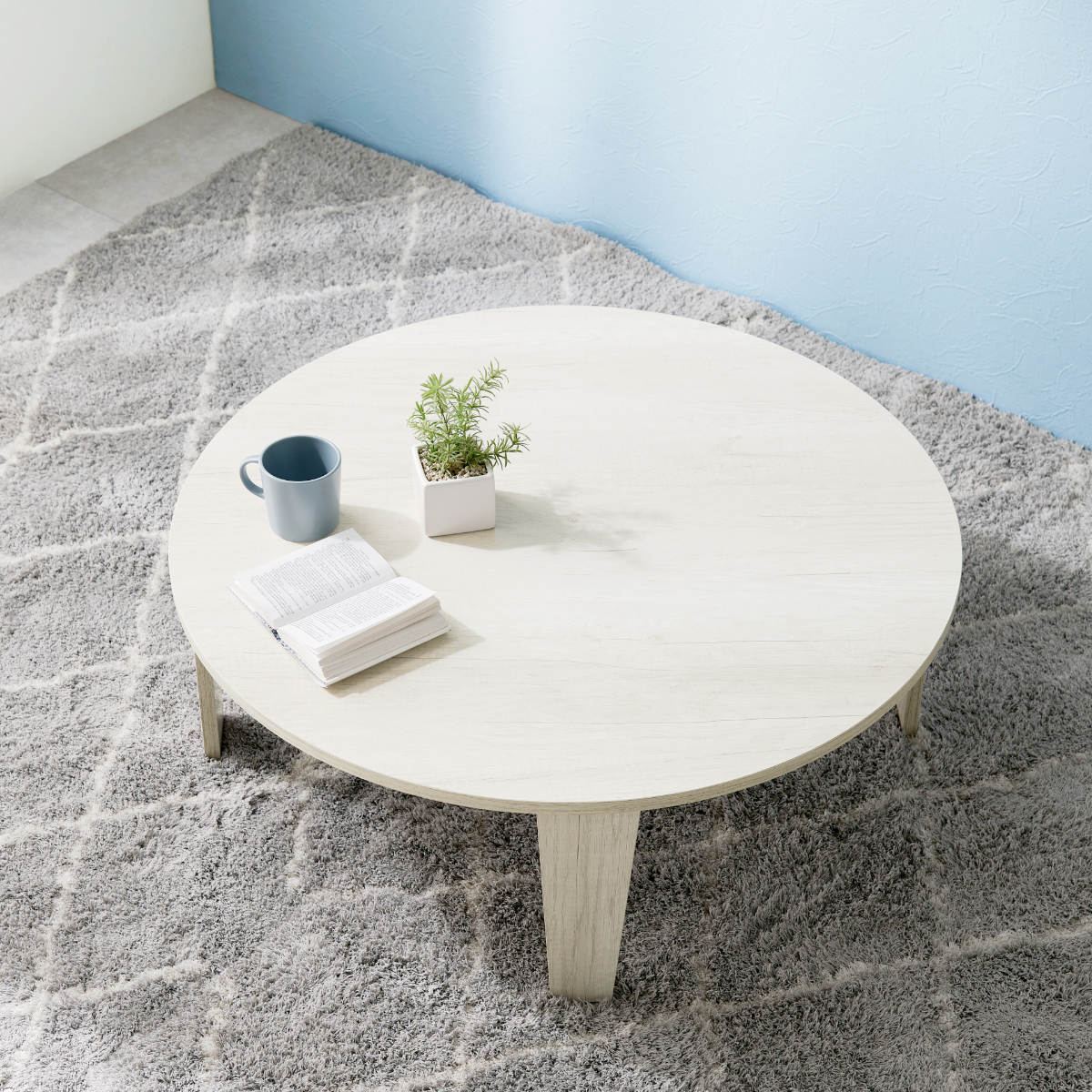 ローテーブル 円形 直径88cm 折りたたみ 座卓 （ 完成品 木目 石目