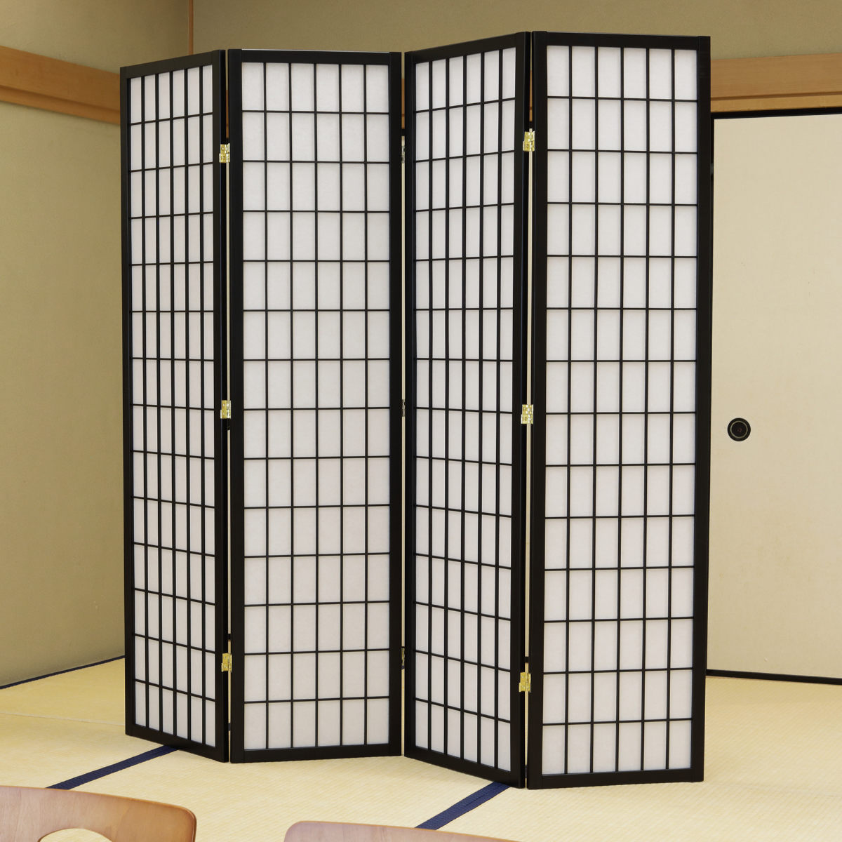 弘益 衝立 高さ180cm 和風衝立 4連 ブラック （ パーテーション