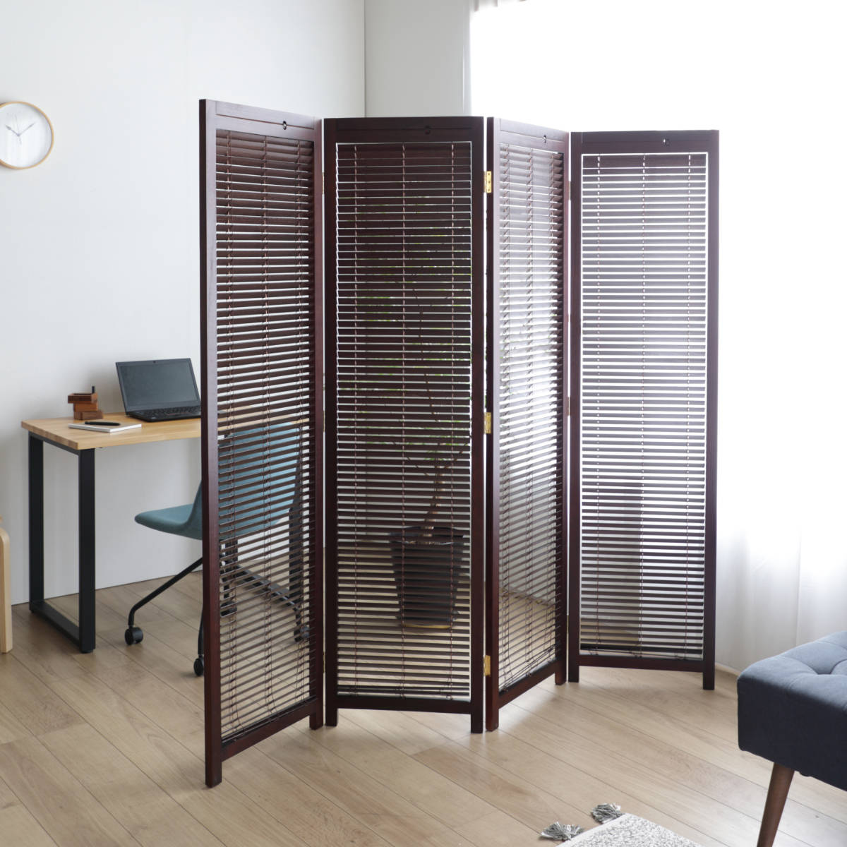 弘益 衝立 4連 高さ172cm 天然木 桐 折りたたみ 完成品 ルーバタイプ