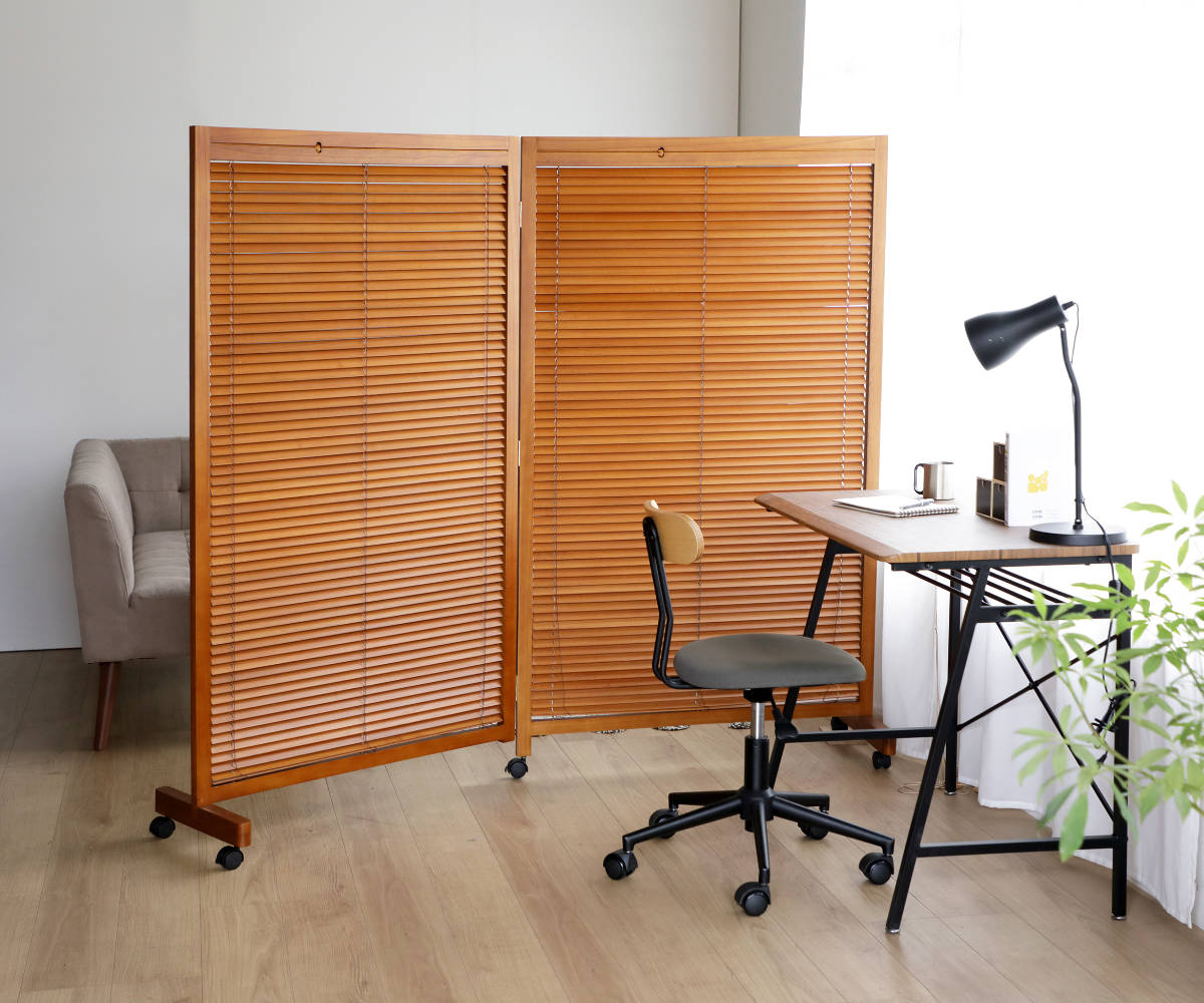 弘益 衝立 2連 高さ155cm 天然木 桐 折りたたみ ルーバタイプ 間仕切り
