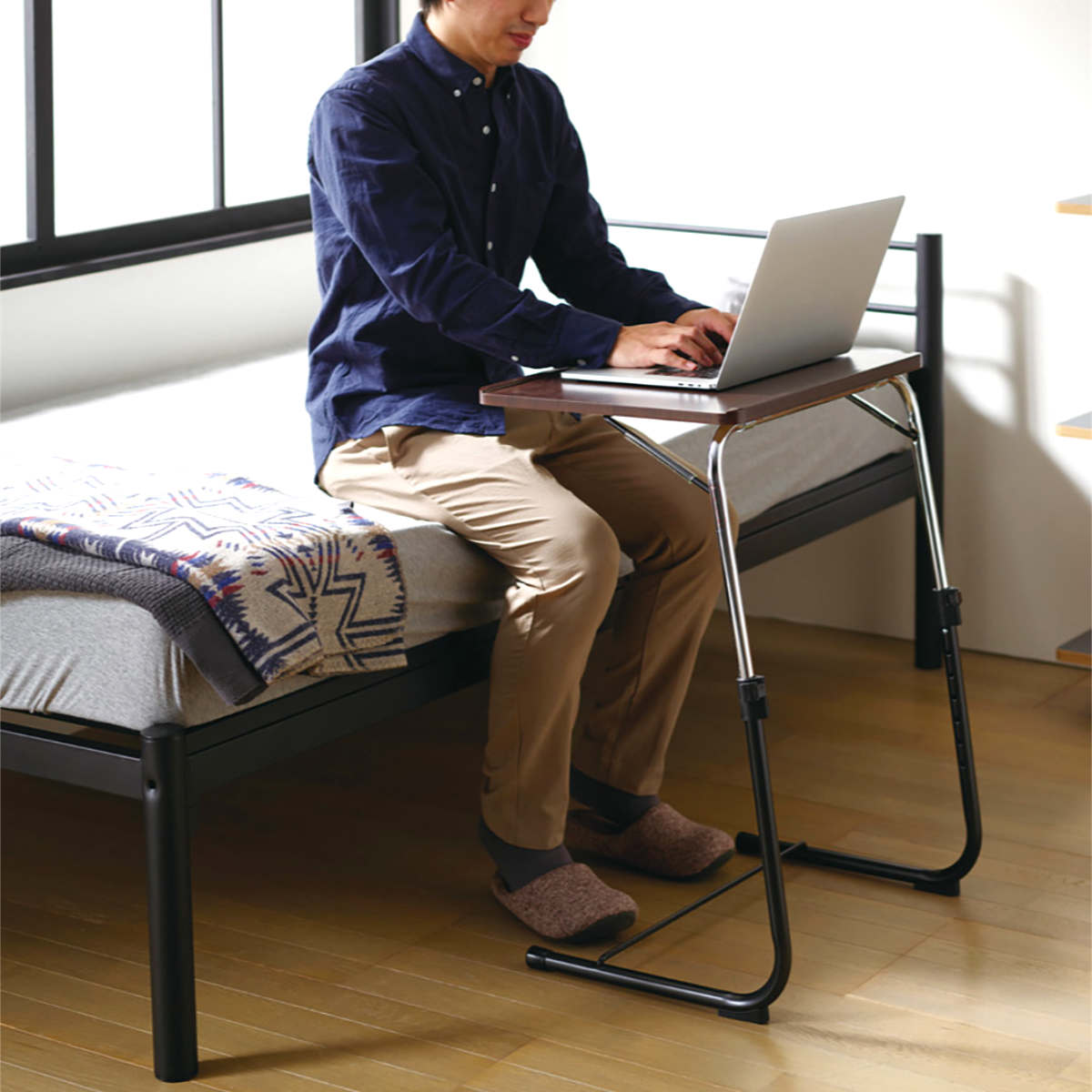 弘益 サイドテーブル 幅55cm 角度調節 高さ調節 省スペース スリム