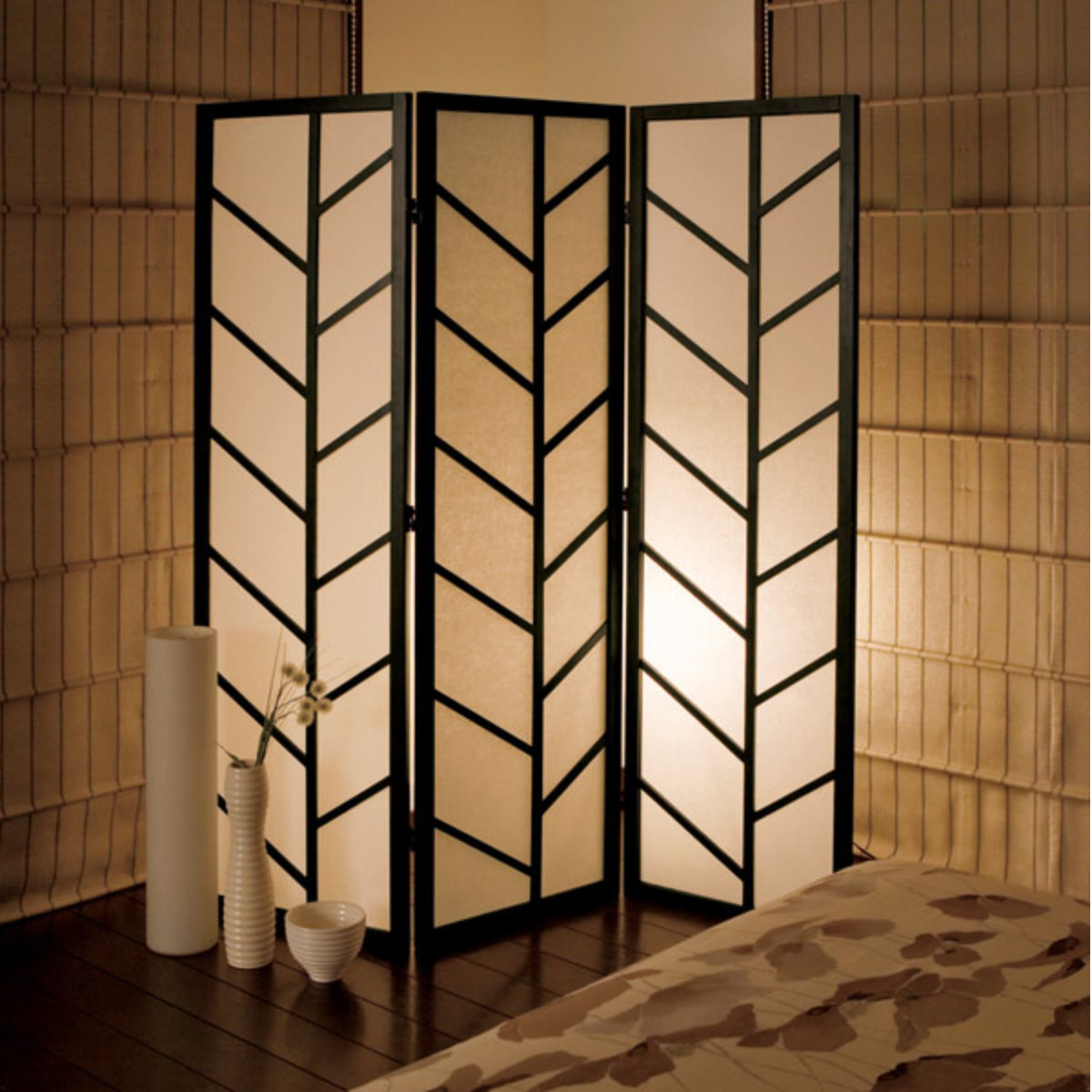 弘益 衝立 3連 ブラウン 高さ150cm 木製スクリーン （ パーテーション