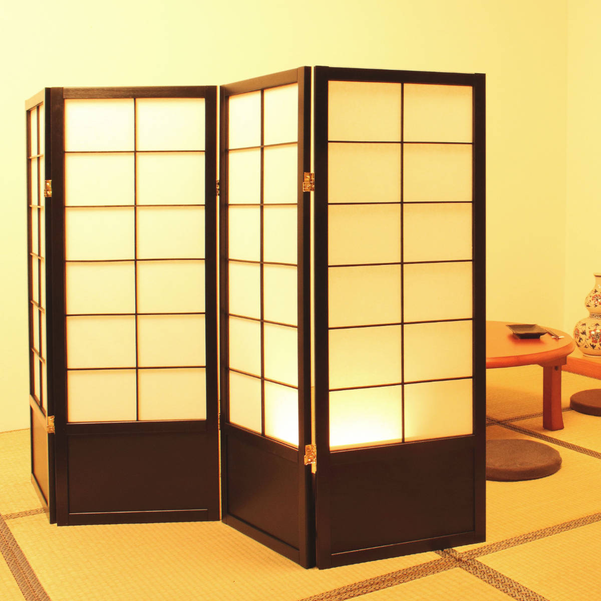 弘益 和風衝立 4連 折りたたみ 高さ120cm 天然木 完成品 不織布