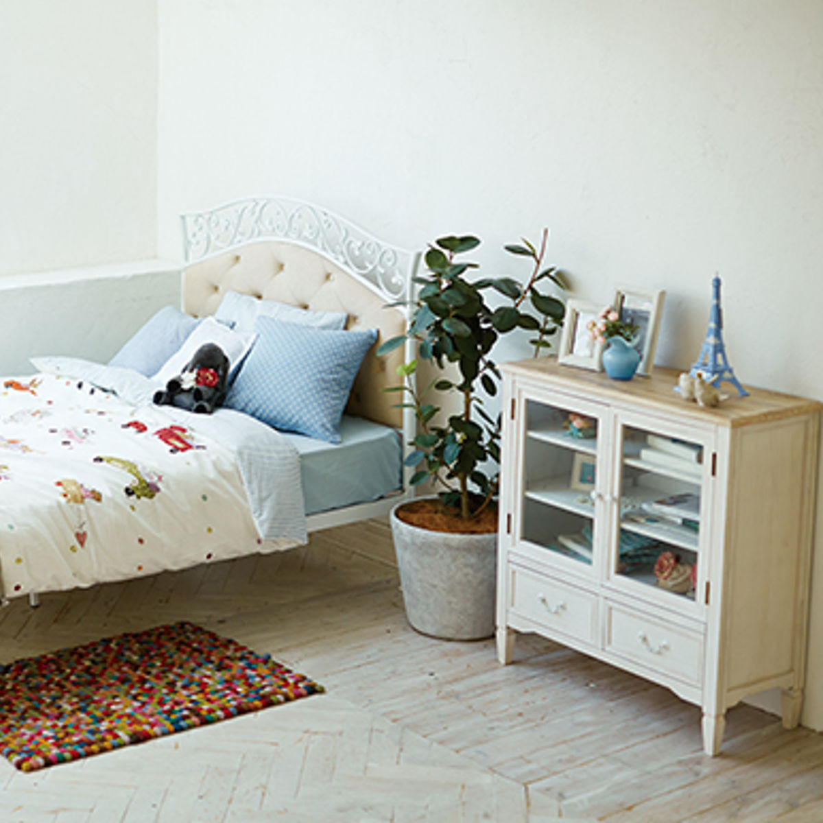 キャビネット 幅80cm 姫系 木製 アンティーク調 ブロカント