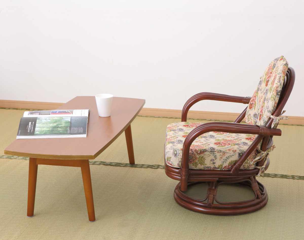 HAGiHARA（萩原） 籐 回転座椅子 座面高26cm 花柄 軽量 ライトブラウン