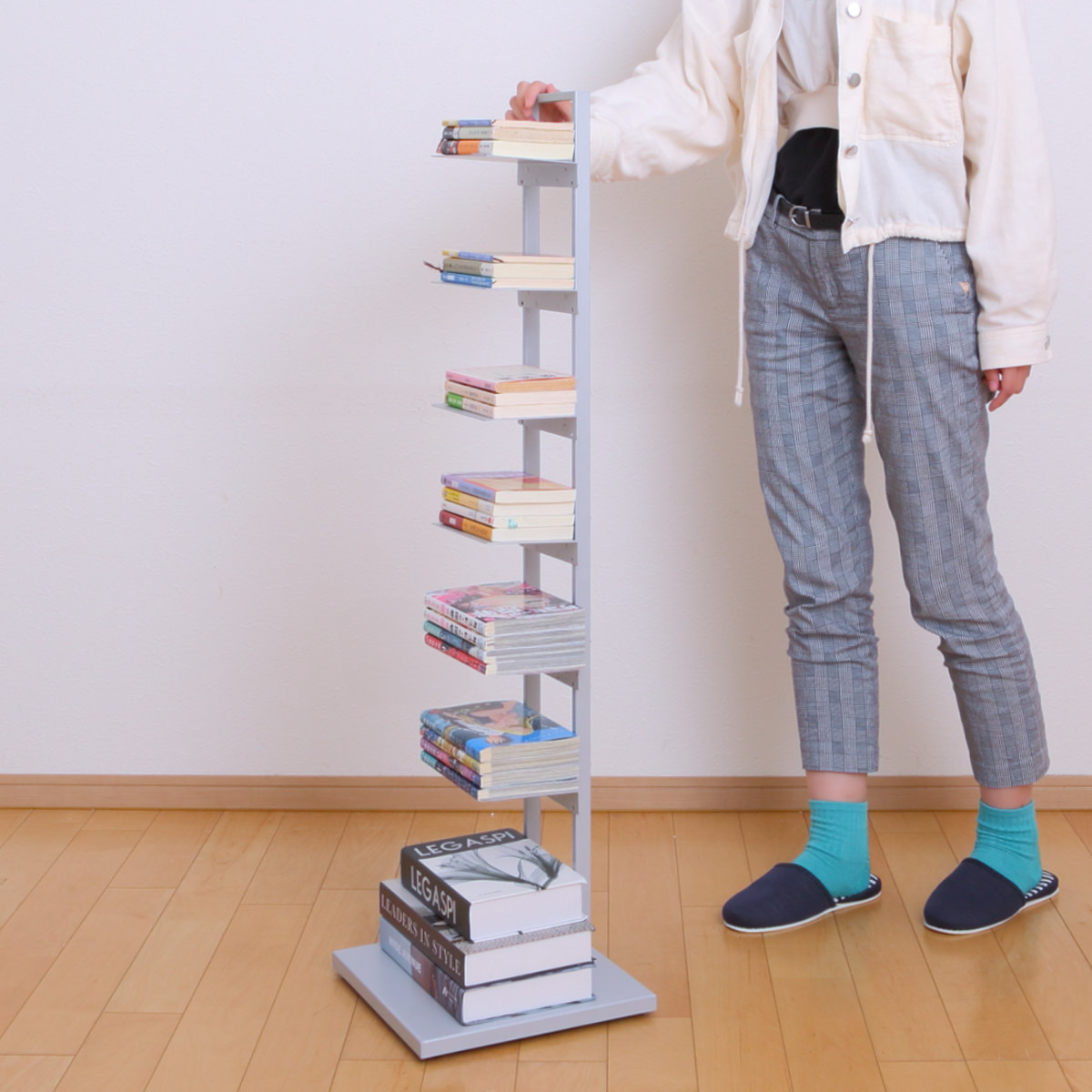 ブックタワー 幅30cm キャスター付き 高さ110cm 積読 つんどく （ マガジンラック ブックシェルフ 6段 本棚 ラック 収納 スリム スチール 可動棚 ）の画像