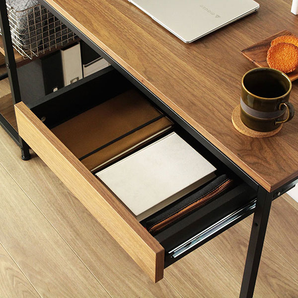 岩附 パソコンデスク 幅120cm ラック付 PCデスク 収納 デスク 木製