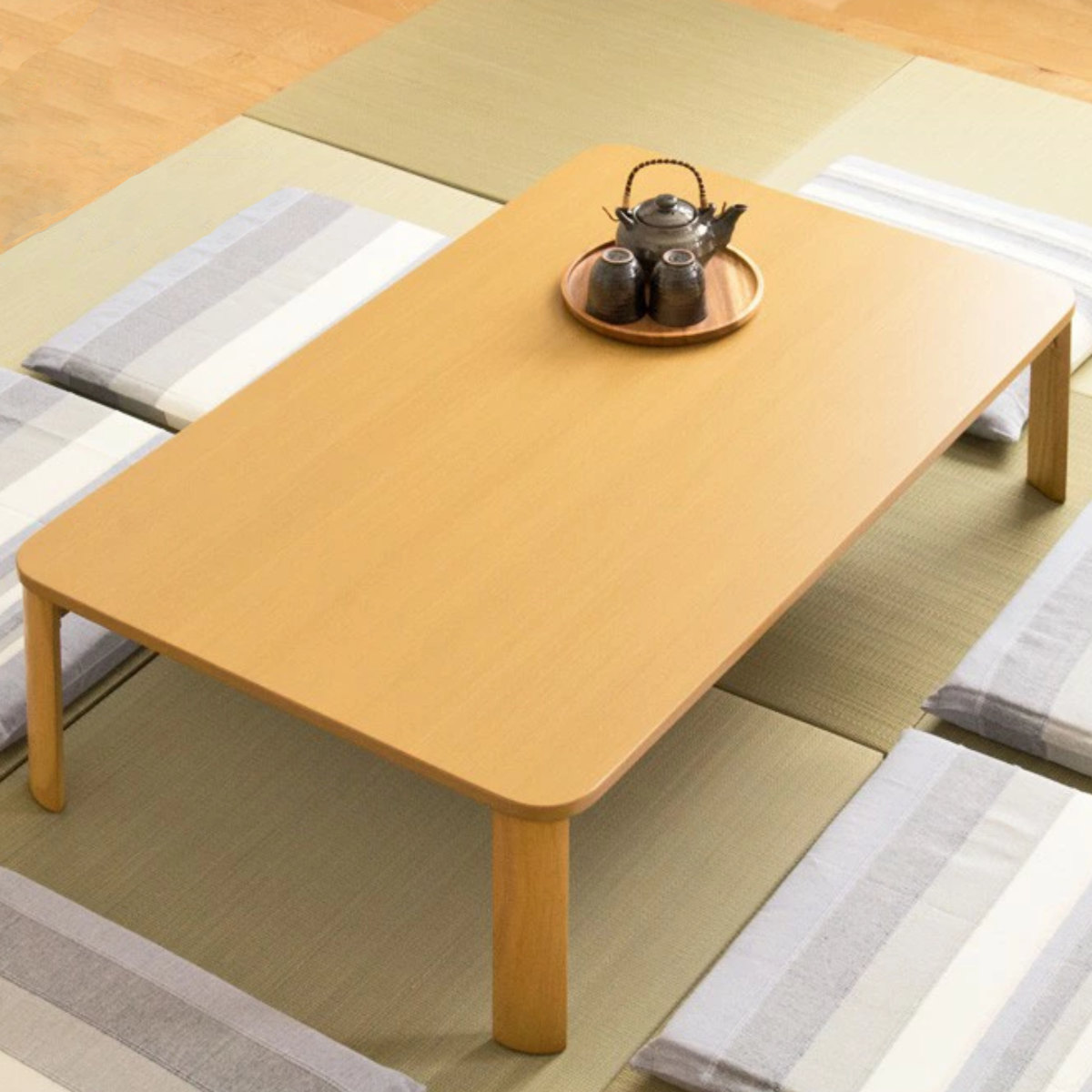 【美品】折りたたみテーブル　完成品　ナチュラル色　幅120　おしゃれ 岩附 岩附 座卓 幅120cm 折りたたみ 木目調 （ リビングテーブル ロー
