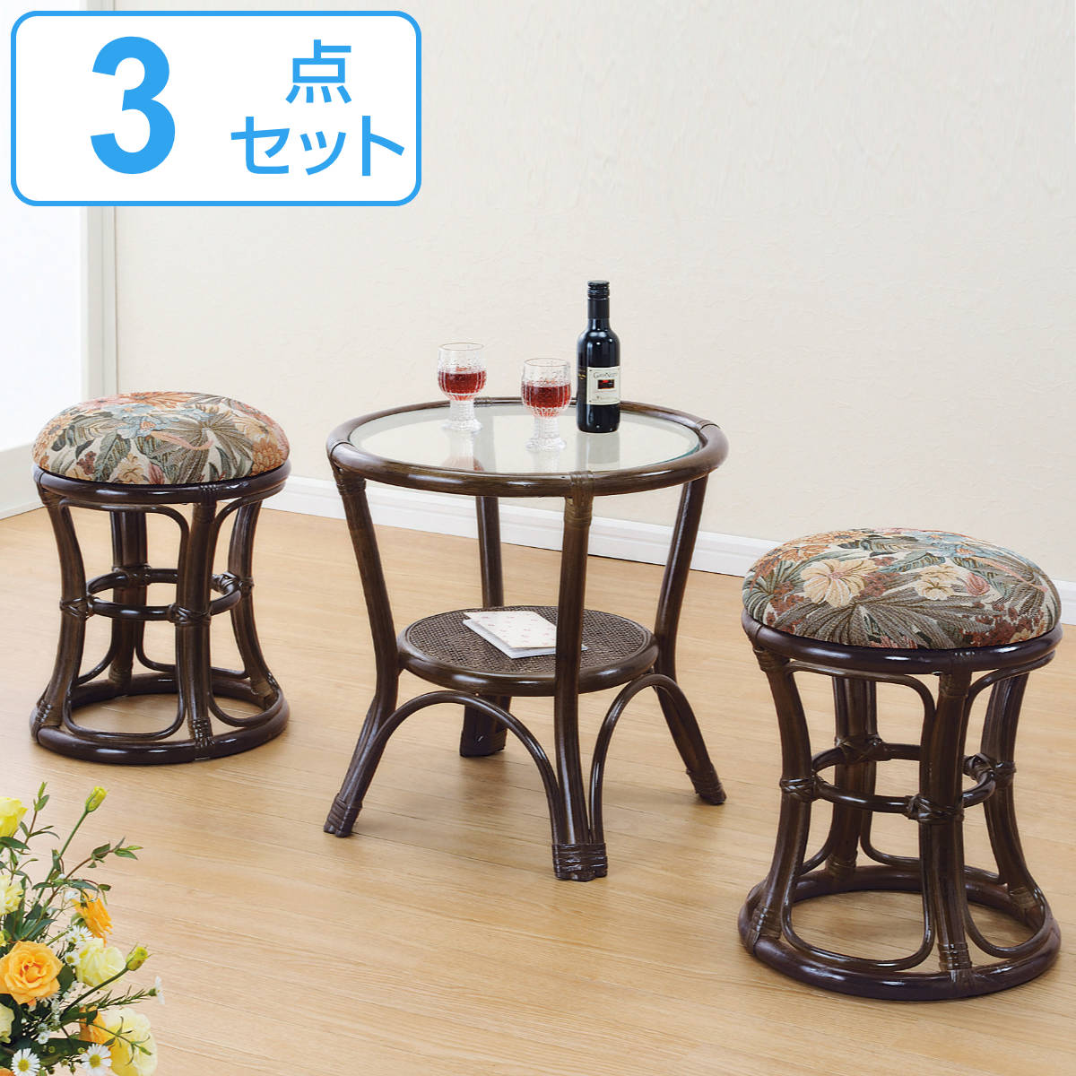 【ほぼ未使用】今枝商店 ラタン サイドテーブル ガラス天板 高さ64cm 籐家具 今枝商店 籐 円型テーブル ガラス天板 棚付 直径45cm （ カフェ