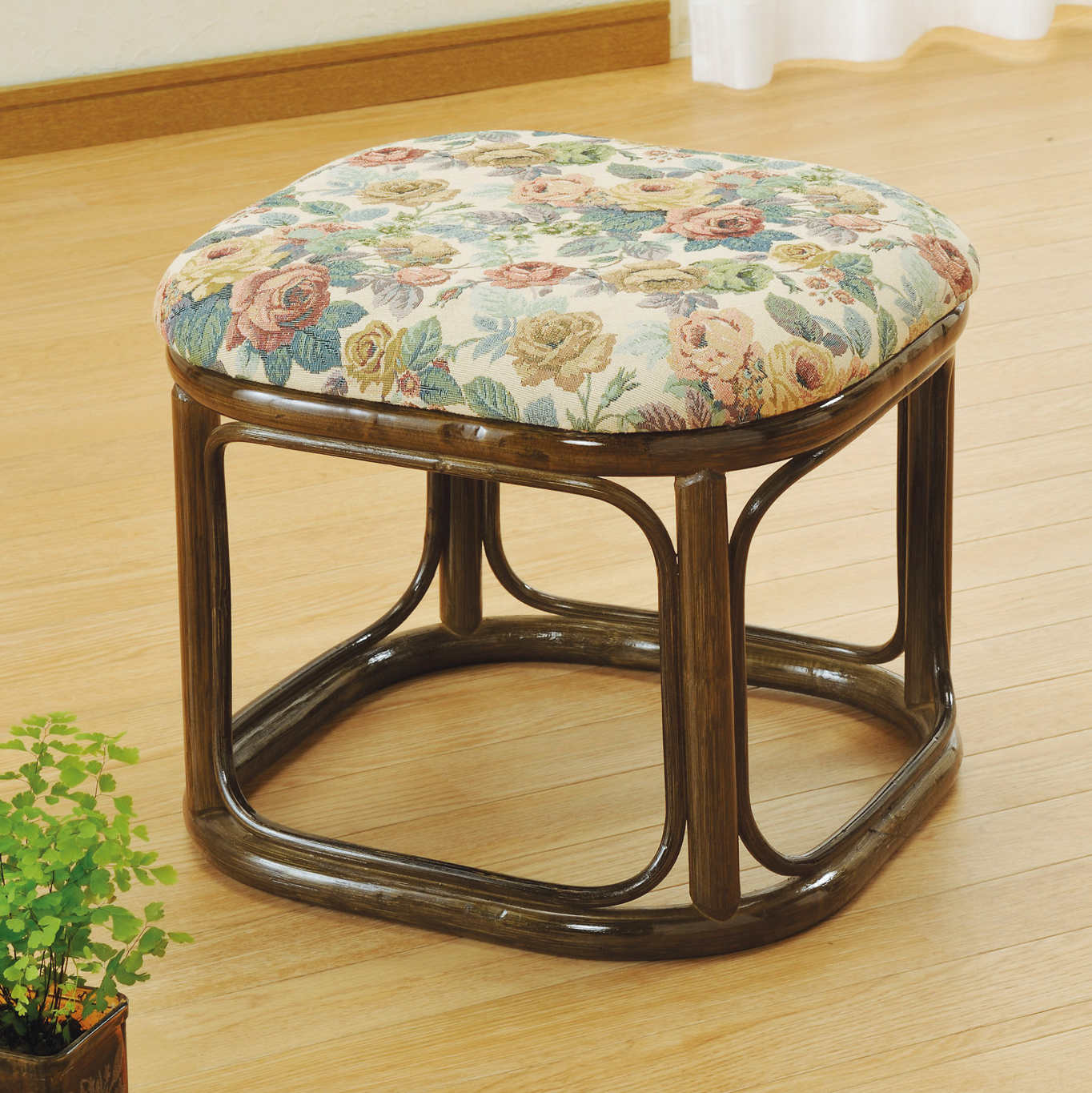 今枝商店 籐 スツール 角型 クッション付 高さ35cm （ 椅子 籐スツール