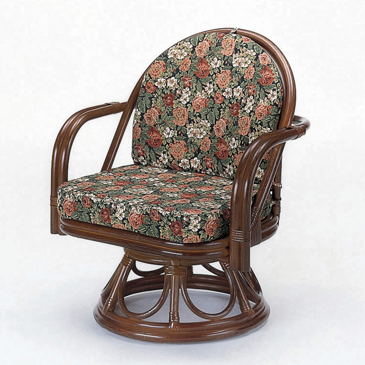 今枝商店 籐 ラウンドチェアー クッション付 座面高34cm （ 回転式